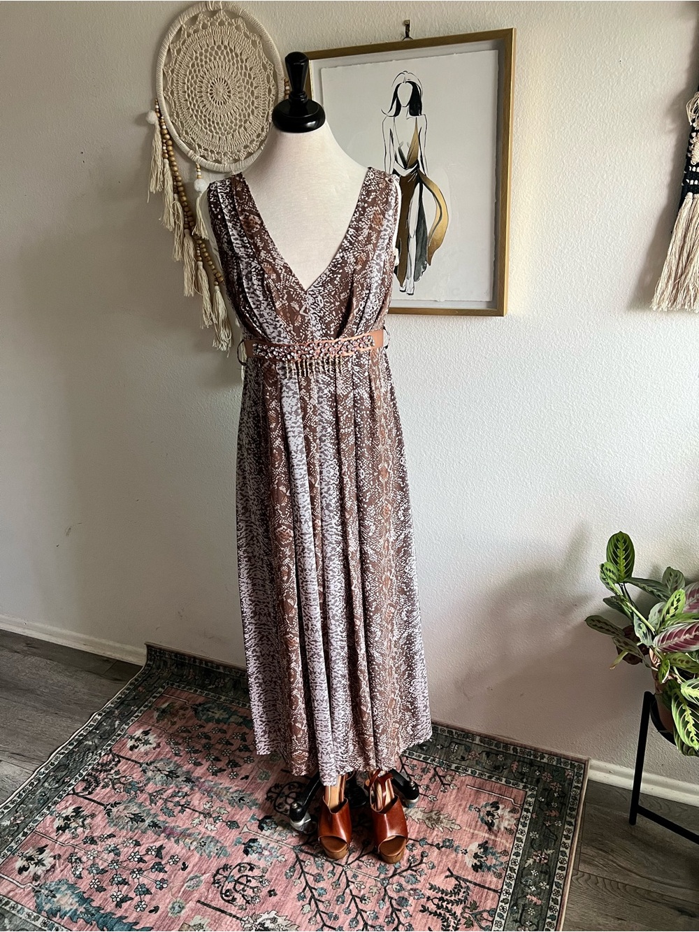 Boston Proper Blurred Python Snakeskin Print Maxi Dress